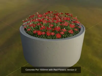 Concrete Pipe Pots With Red Flowers 3D Model Collection