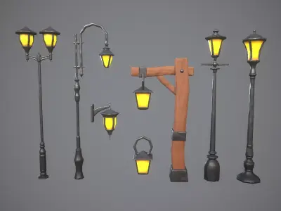 Stylized lamps Low-poly 3D model