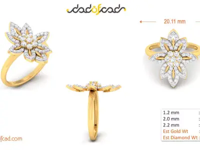 Yellow Gold Flower Ring 3D print model