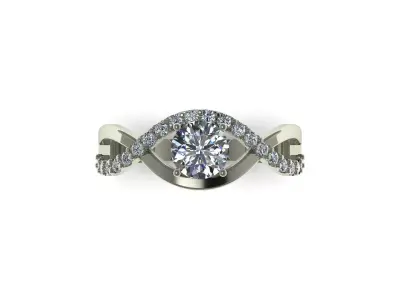 Tranquil Brilliance Solitaire Ring with Woven Band and Diamonds 3D print model
