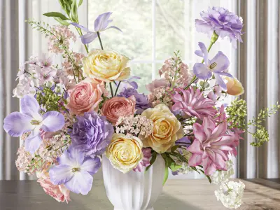 Flower Set 061 Centerpiece purple pink yellow 3D model