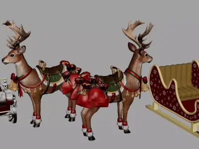Christmas Reindeer with Dual Sleigh Set 3D model
