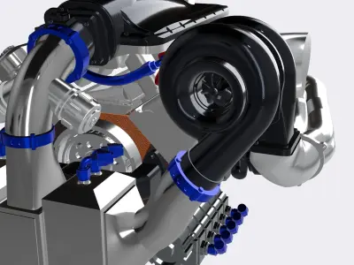 LSX Twin Turbo Intercooled Motor with AN fittings HIGH DETAIL 3D print model