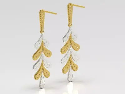 Two-tone Gold Drop stl Earrings Model je0119 3D print model
