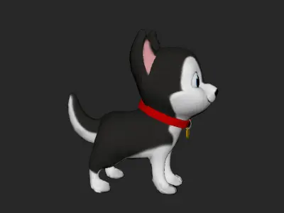 Serbian Husky Puppy Cartoon 3D Model with Textures Low-poly 3D model