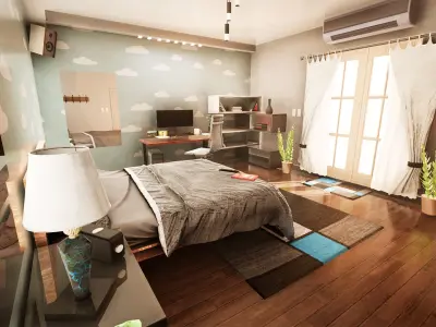 Small Bedroom  Furniture Package  80 Variations Low-poly 3D model