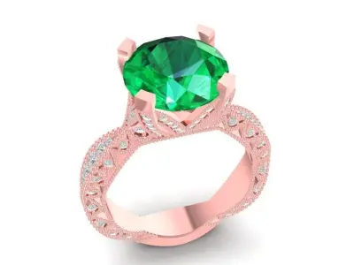 Elegant Emerald Halo Engagement Ring for Women Jewelry 1520 3D print model