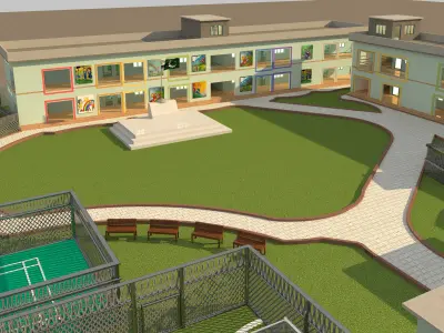 3D MODEL SCHOOL  WITH SPORTS COMPLEX   Low-poly 3D model