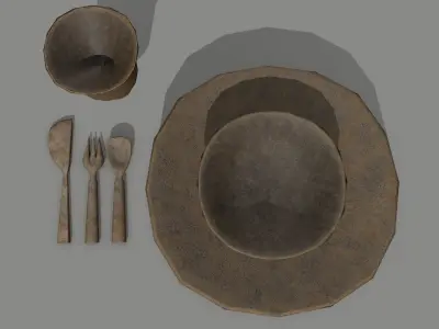 Medieval Set wooden chair Low-poly 3D model