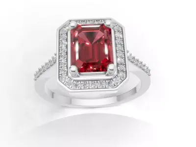 AV 723 Emerald And Round Diamond Bridal Engagement Ring 3D print model