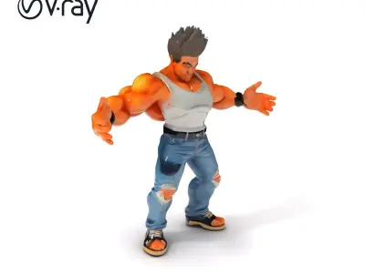 Muscular Fighter Character with Spiky Hair and Tank Top Low-poly 3D model