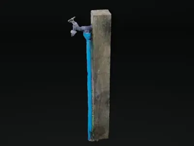 Old Outdoor Tap Faucet On Wooden Post Photoscan Low-poly 3D model