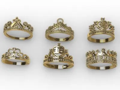 10 units Lady Crown rings sweet 15  collection  3D print model