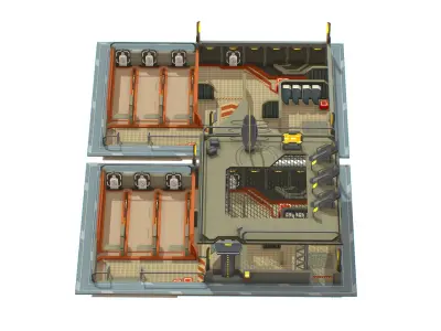 sky fi isometrical shooting room shelter hangar Low-poly 3D model