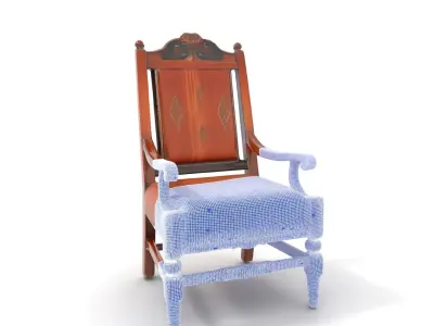 Ornate Wooden Armchair Model Pack with Decorative Carvings Low-poly 3D model