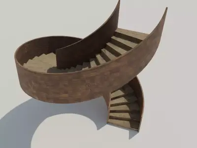 Wooden stairway  Low-poly 3D model