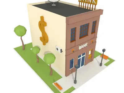 Isometric Cartoon Low Poly Bank Building Free low-poly 3D model