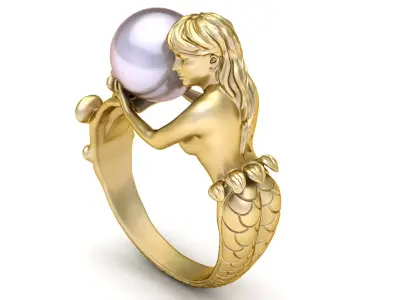 Fantasy Mermaid Pearl Ring for Women 11 3D print model