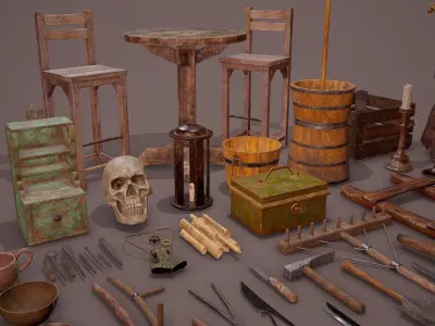 100 Medieval Props Pack 3D Model Collection