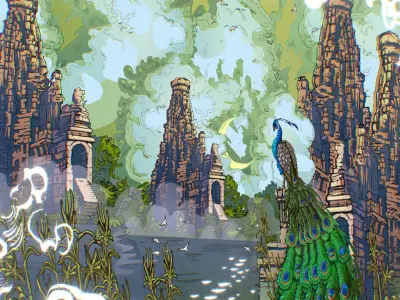 Landscape Asia Scene Animated Vector Paralax Low-poly 3D model