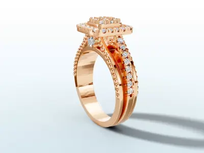 Luxe Twin-Band Halo Ring 3D print model