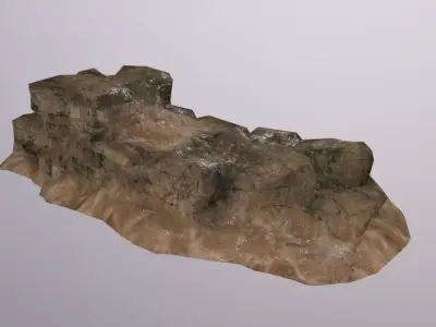 Castle Wall ruin covered with  sand Low-poly 3D model