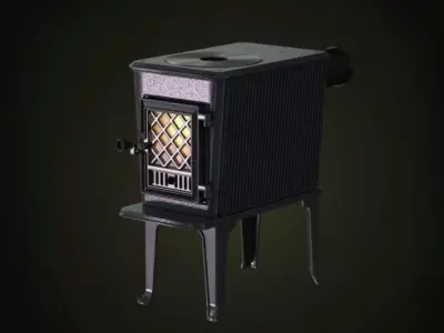Black Functional Metal Wood Fireplace 3D model