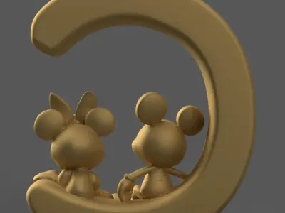 Cute mickey mouse and minnie Letter C for Fun Decoration 3D print model