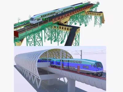 BiLevel train stations bundle 3D Model Collection