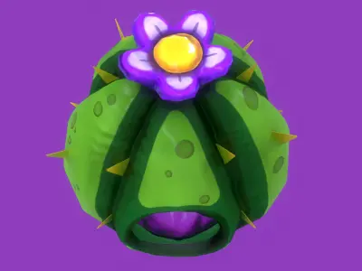 Dark Green Stylized Cactus game-ready plant  Low-poly 3D model