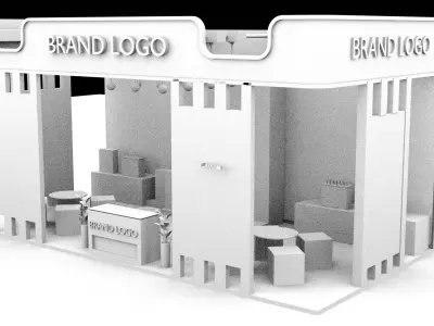 Modern Trade Show Booth with Dual-Tone Accents and LED Branding 3D model