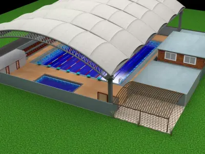 3d model car swimming pool with roof 3D model