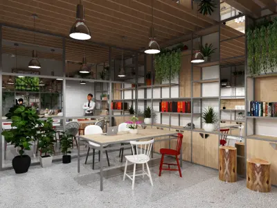 Office and Coffee Shop Interior Design Low-poly 3D model