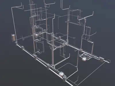 Plumbing piping in building 3D model