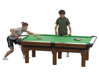 Pool Hall Scene with Two Posed Characters Low-poly 3D model