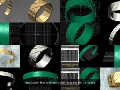Men Golden Ring and Men Golden Bracelet Set  3D Model Pack