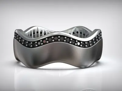 Waves Diamond Wedding Band 3D print model