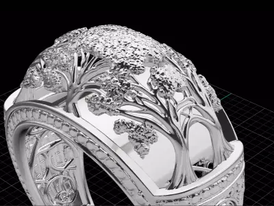 Ornamental Tree Ring 3D Printable Luxury Ring No Gemstone 3D print model
