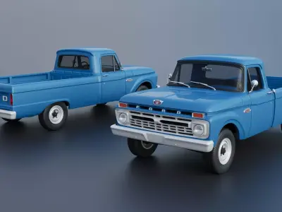 Pickup Truck F100 Long Bed 1966 3D print model