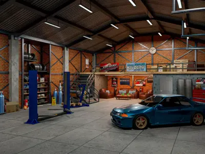 Auto Garage Repair Workshop Low-poly 3D model Low-poly 3D model