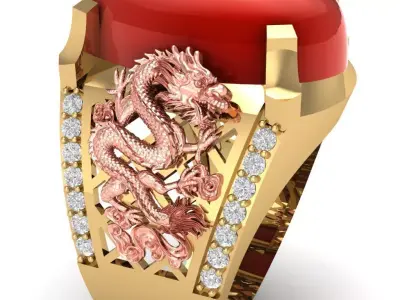 Luxury Chinese Dragon Red Gemstone Ring for Men  2453 3D print model