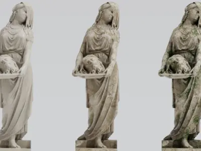 Statue woman with head in a plate Low-poly 3D model