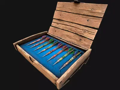 Medieval Wooden Darts box Dart Set Low-poly 3D model