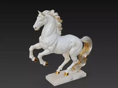 Majestic Marble Stallion - Elegant White and Gold Horse 3D Model 3D print model