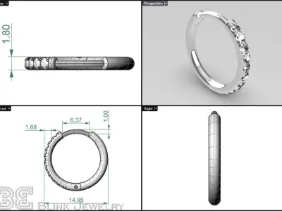 classic  delicate hoop earrings with gem stones 3D print model