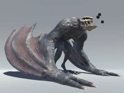Monster creature with wings and claws Low-poly 3D model