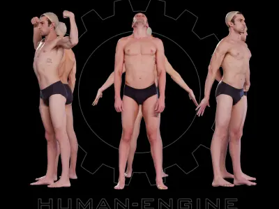 6 Male Standing Poses Anatomical Reference Bundle 007 3D model