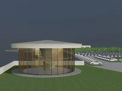 Gas station layout in concept 3D model
