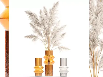 Lush bouquet of dry pampas branches in a vase 317 3D model