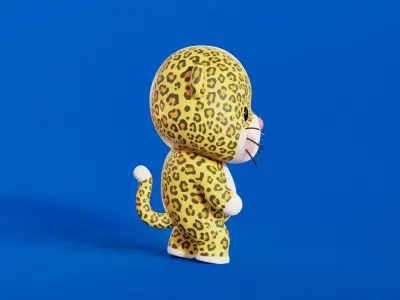 Leopard Character Cartoon Chibi Kawaii Rigged Animated Low-poly 3D model